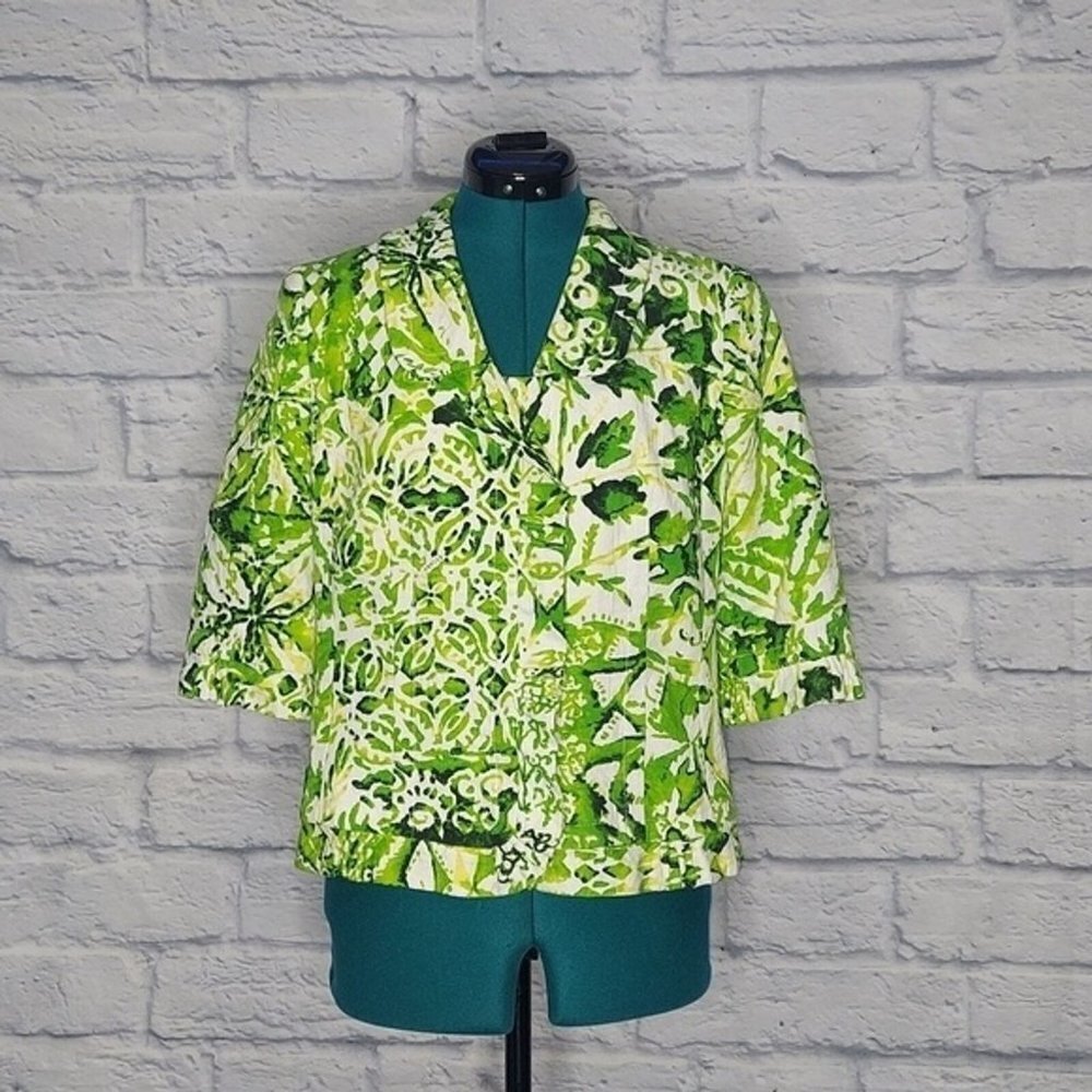 *Escada Women's garden floral print cotton ruffle trim jacket Sz 38
